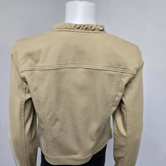Draper James RSVP Stretch Denim Jacket Size S Khaki Tan Button Front Preppy - Picture 5 of 8